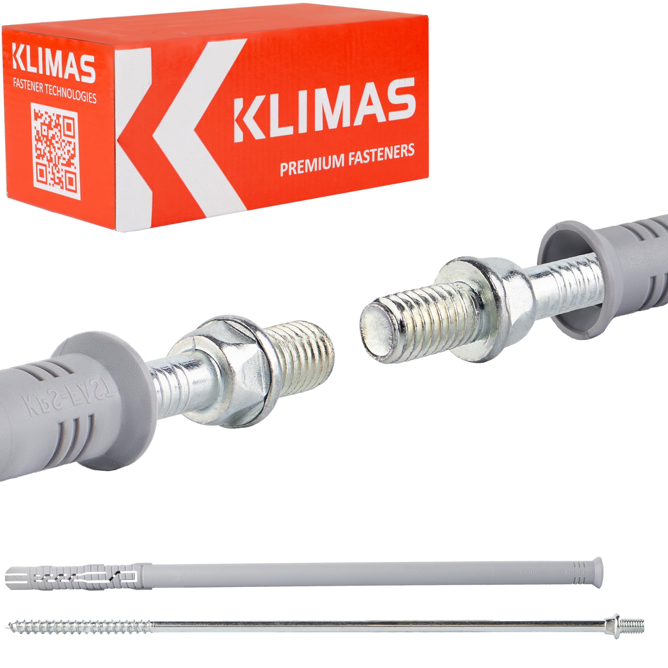 KLIMAS Tassello per telaio 12 x 300 mm con vite 8 x 305 mm (testa filettata M8), morsetto per tubo a vite (25 pezzi)