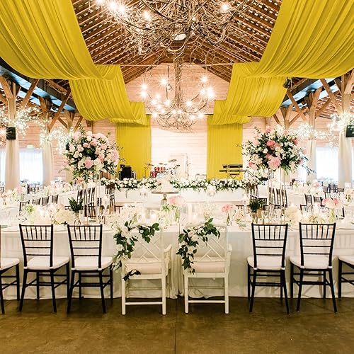 Miniatura 7 de Cortinas de techo para fiestas, cortinas doradas para arco de boda, 6 paneles de 5 x 10 pies, cortinas de telón de fondo de gasa, cortinas de arco