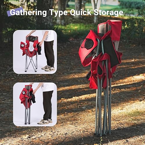 Miniatura 7 de Silla plegable de camping al aire libre, portátil, ligera, sillas plegables para campamento para adultos al aire libre con soporte para tazas, bolsa