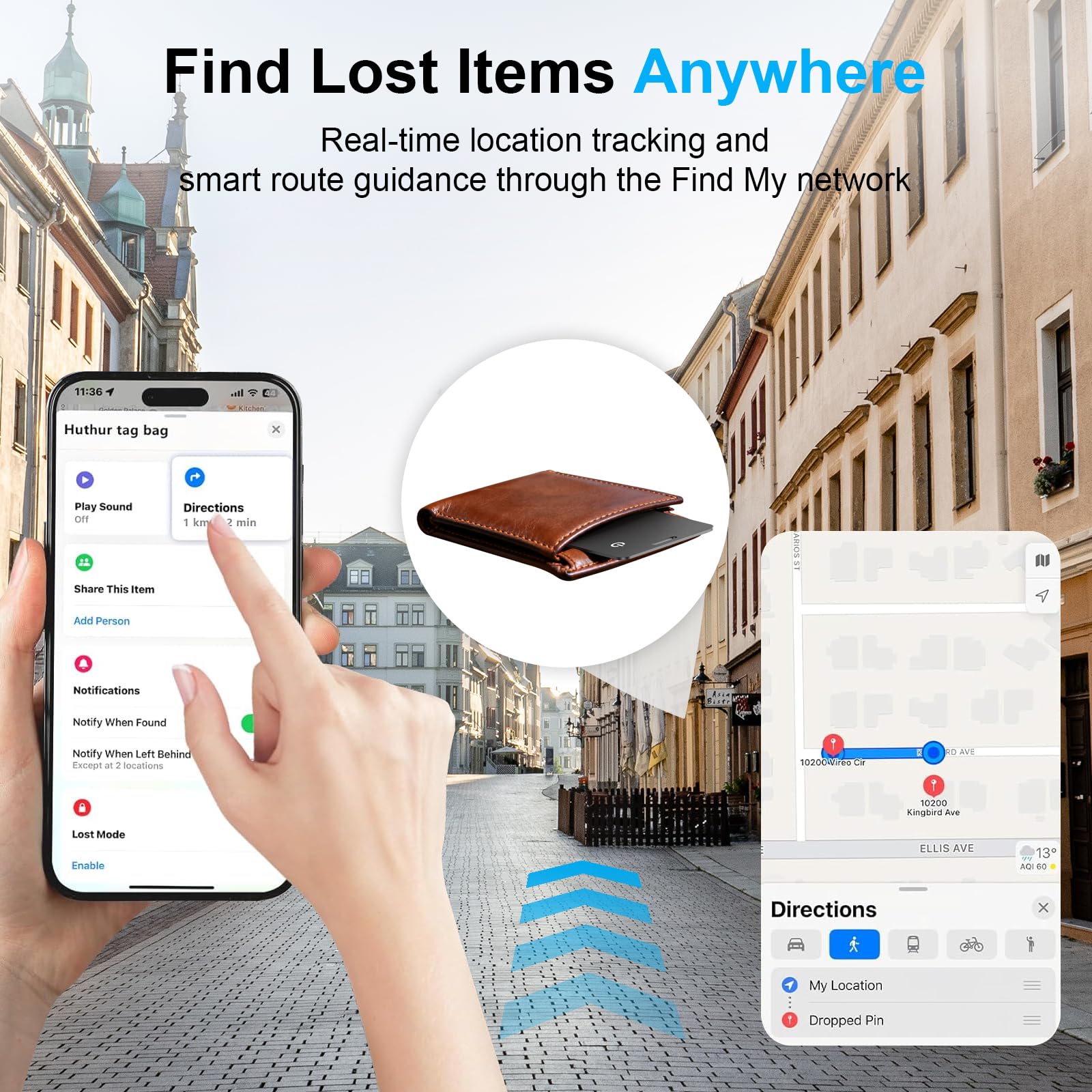 2 Packs Wallet Air Tracker Tag (Apple MFi Certified) Compatible with Apple Find My (iOS Only), Card 0.06in Bluetooth Tracker for Wallets, Luggage, Passport, Wireless Charging, Anti-Loss Card Locator