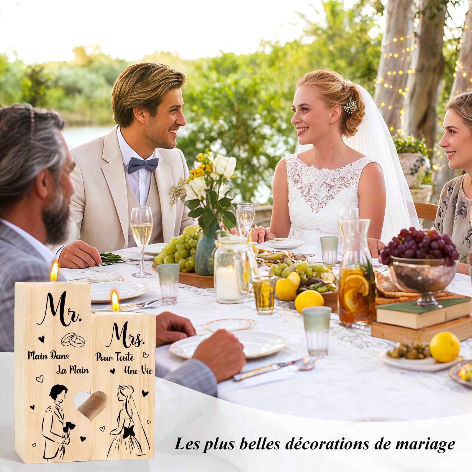 Cadeau Mariage, Cadeau de Mariage Personnalisé - Mr Mrs Candélabre en Bois, Cadeau Couple, Cadeaux pour Mariée Et Le Marié, Idée Cadeau Anniversaire Mariage, Fiançailles