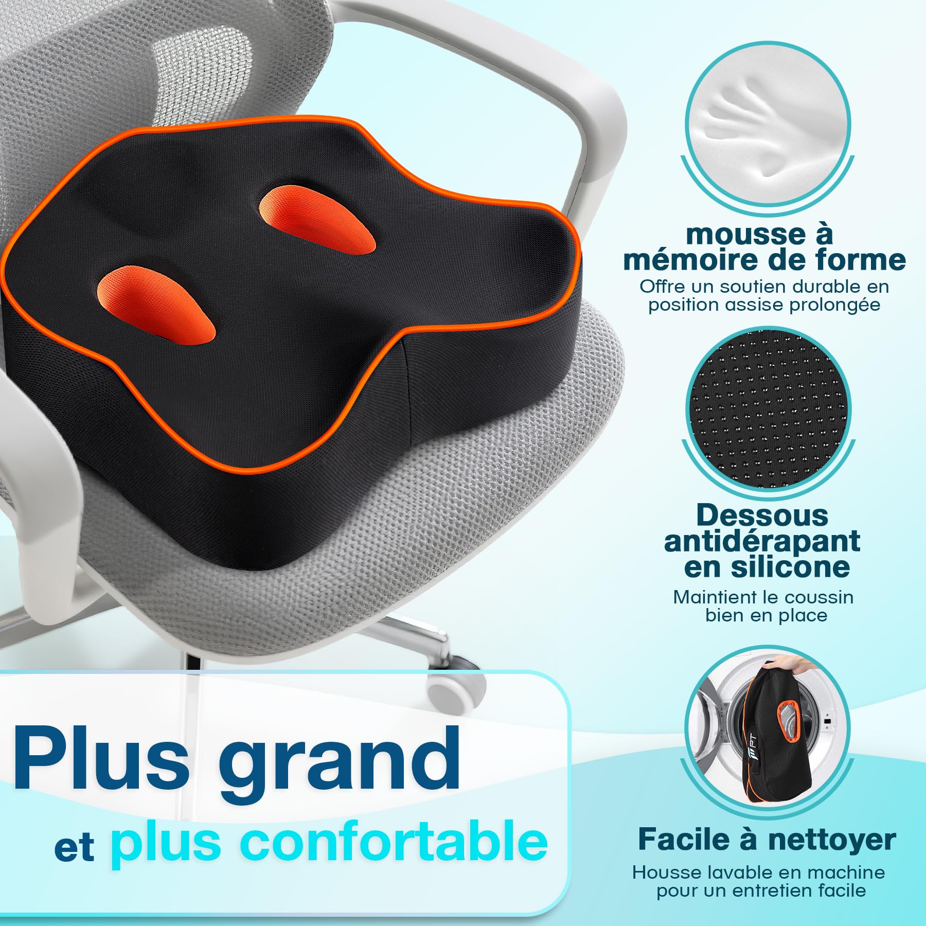 POOTACK Coussin Assise - Coussin Chaise Bureau et Coussins Voiture Conducteur en Mousse Mémoire, Housse Respirante pour Siège Auto, Chaises de Bureau et Maison
