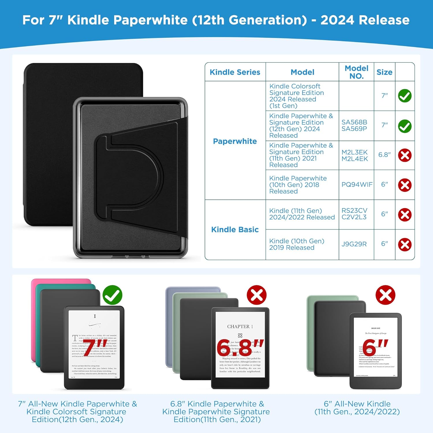 Magnetic Detachable 2-in-1 Stand Case for 7'' Kindle Paperwhite 12th Gen 2024, Black1 Magnetic Detachable Case for All-New 7" Kindle Paperwhite 12th Gen 2024, Black2