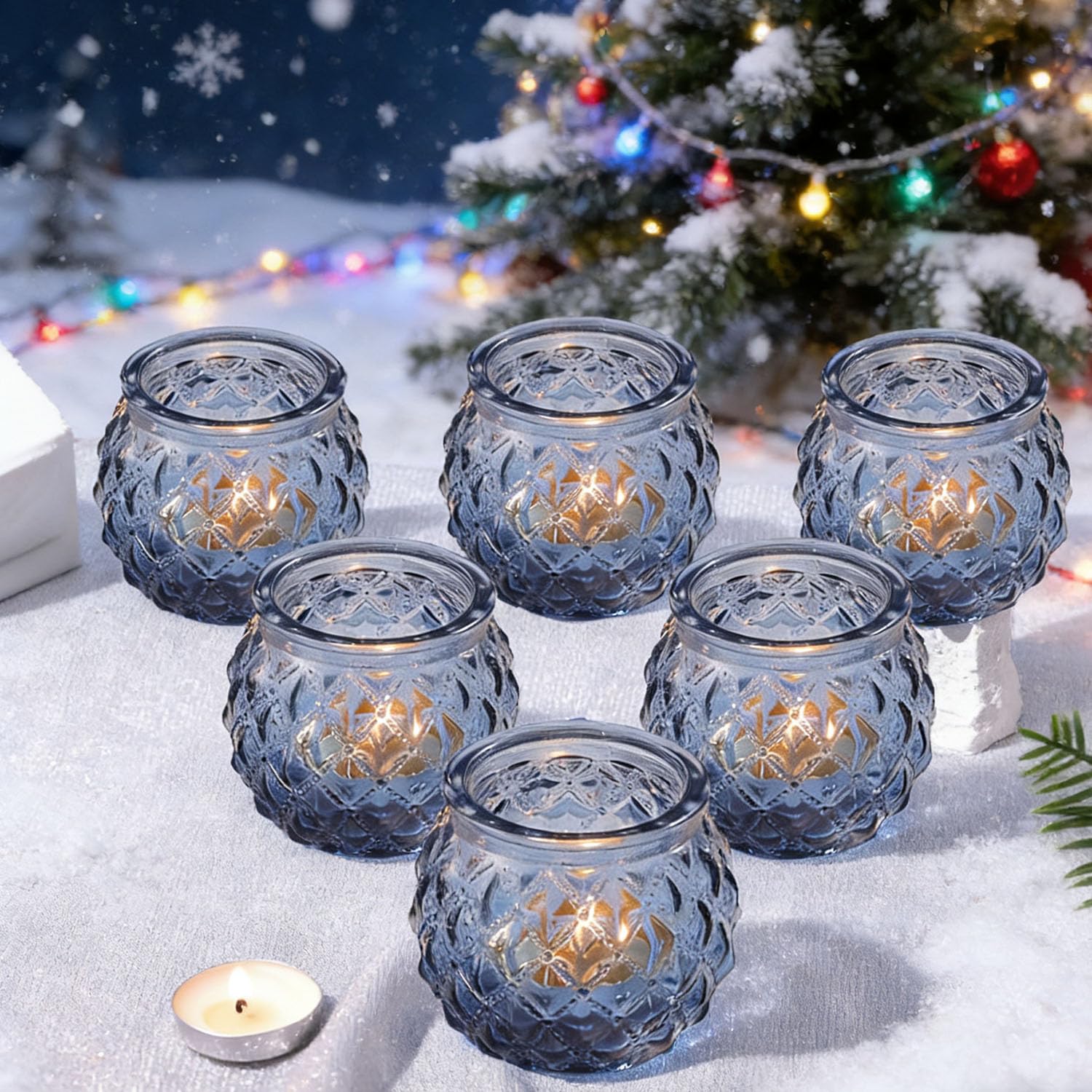 6 Pcs Glass Tea Light Candle Holders, Blue Votive Candle Holders Tealight Holders for Table Centerpiece Wedding Home Decoration (Blue-6pcs) โ image 1