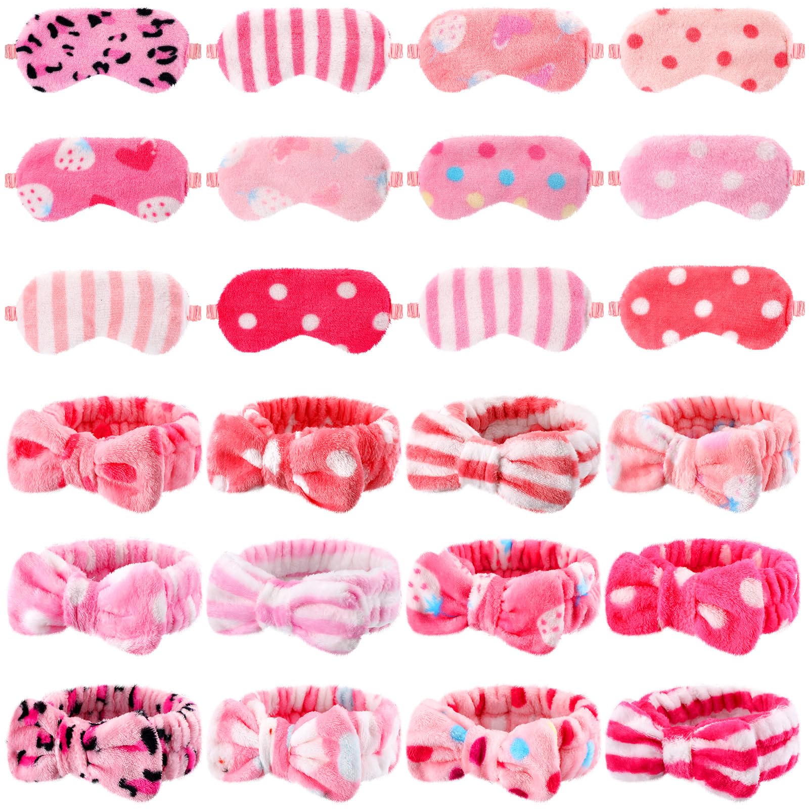 Xuhal 24 Pcs Spa Sleepover Party Favors Supplies Plush Headband and Eye Mask for Women Soft Makeup Washing Face Sleep Hair Bands for Girl Gift