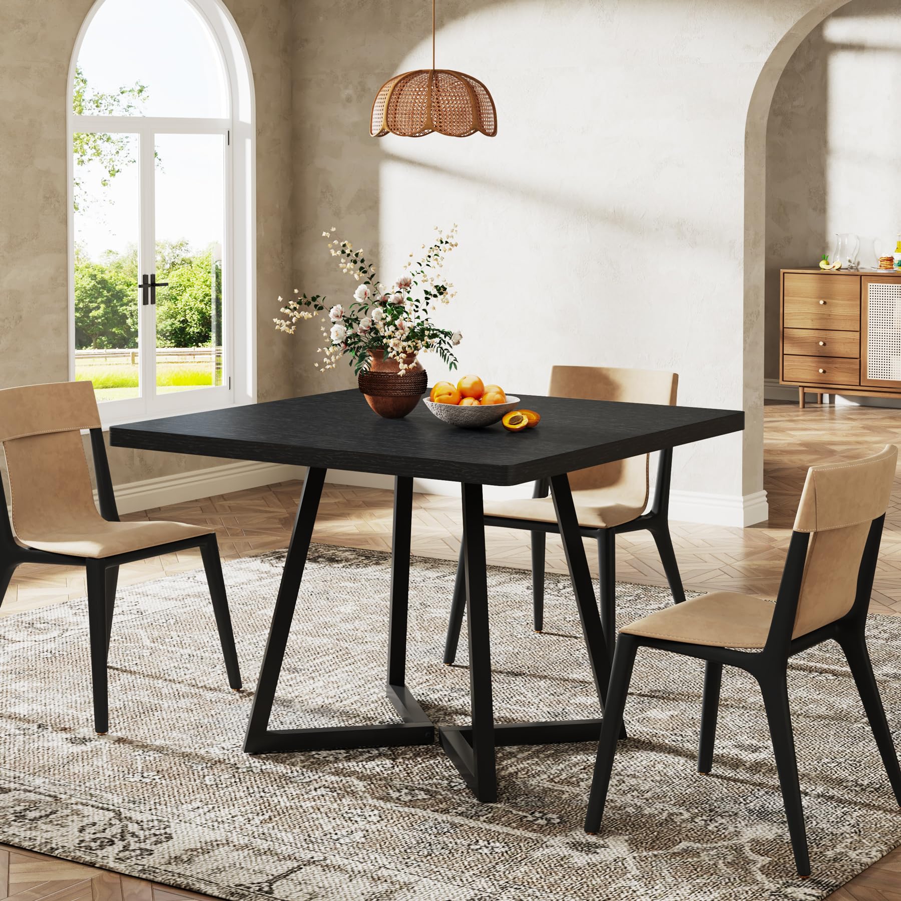 Tribesigns Table à Manger, Petite Table pour Cuisine et Salle à Manger, 80 x 80 cm, 4 Places, Pieds en métal Style Industriel, Noir