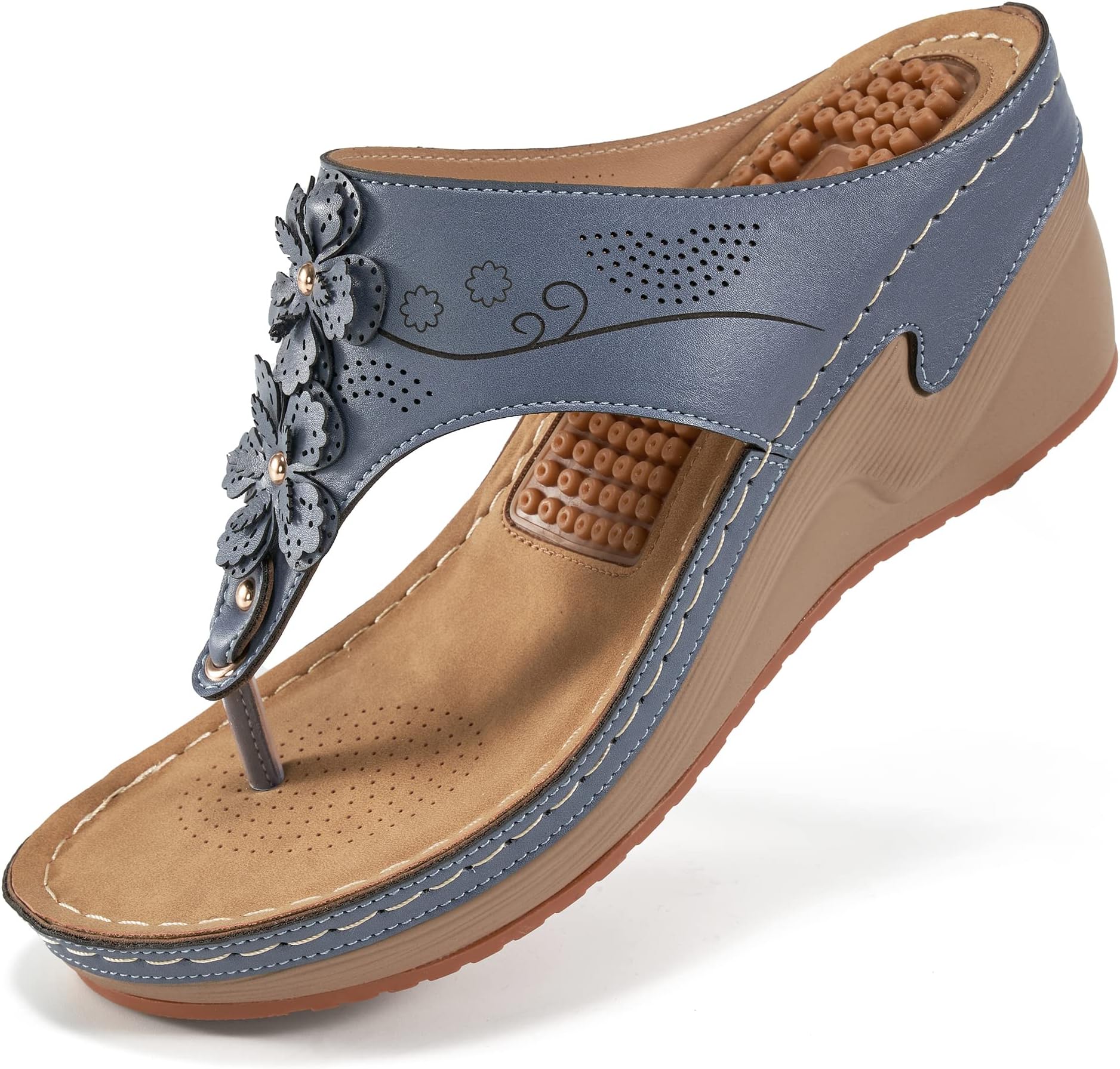 Womens Flip Flops Comfortable Sandals with Arch Support Summer Casual Platform Sandal Massage Function Wedge Shoes for women