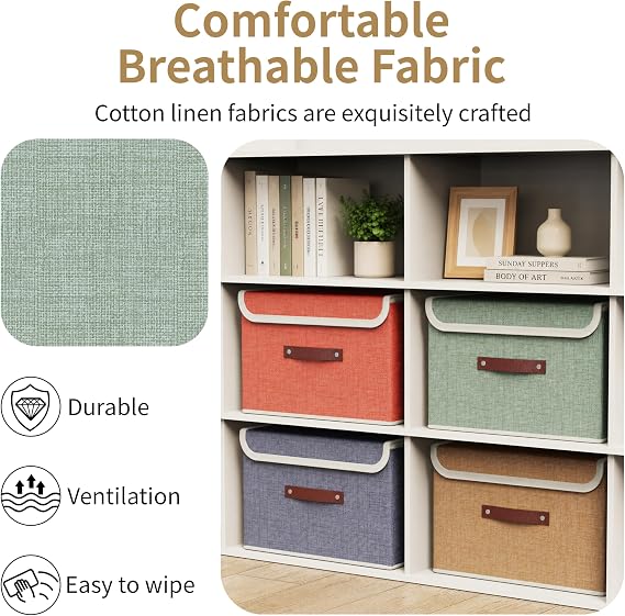 4 Pack Foldable Fabric Storage Boxes with Lids and Handles, Collapsible Wardrobe Organizer & Closet Basket for Clothes, Books, Photos | 38x25x25 cm (Deep Green ko1)