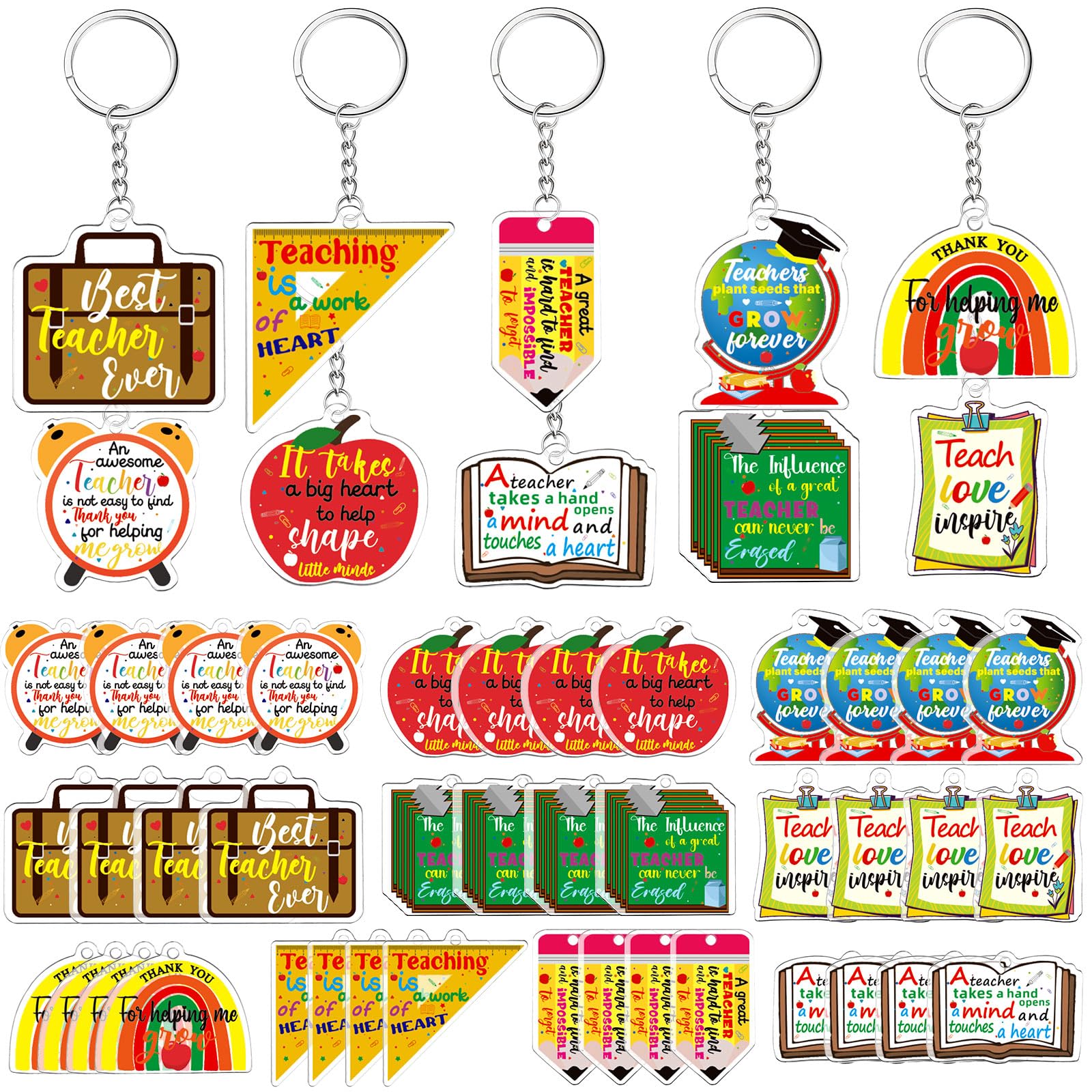 Remuuly 50 Pcs Teacher Keychains Gifts Bulk Graduation Keychains Apple Acrylic Key Rings Thank You Gift