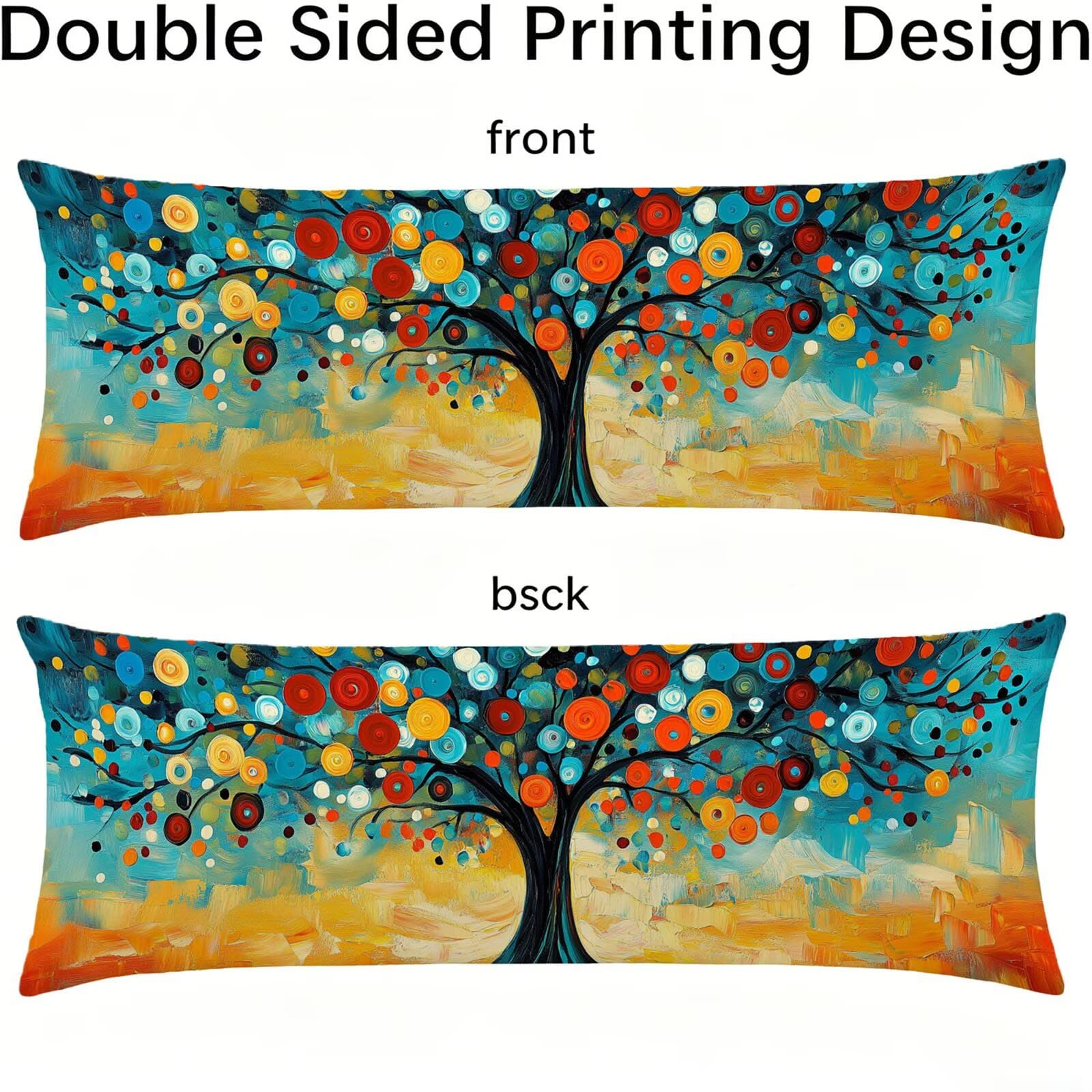 Funda de Almohada 60 x 180 cm Vistoso Protector Almohada 180 cm con Cremallera Invisible, Lino Durable y Transpirable Pillow Case Árbol Impresión a Doble Cara para Cama, Sofá y Dormitorio dg-412