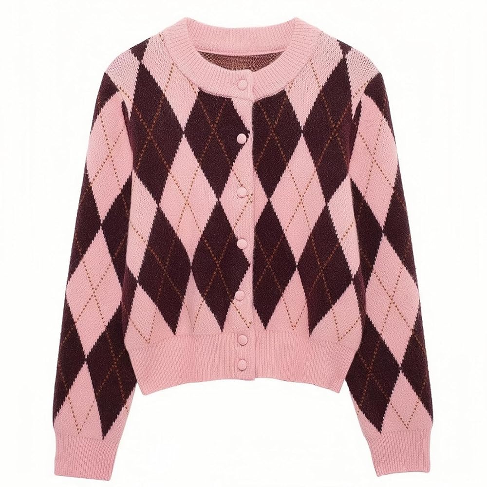 CUFEZN Womens 2025 Trendy Argyle Cardigan Sweater Long