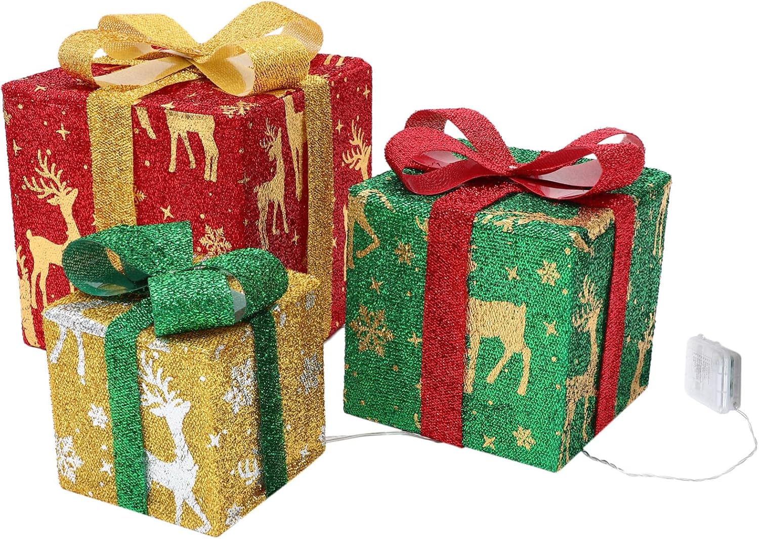 PRETYZOOM Large Christmas Lighted Present Boxes Decorations