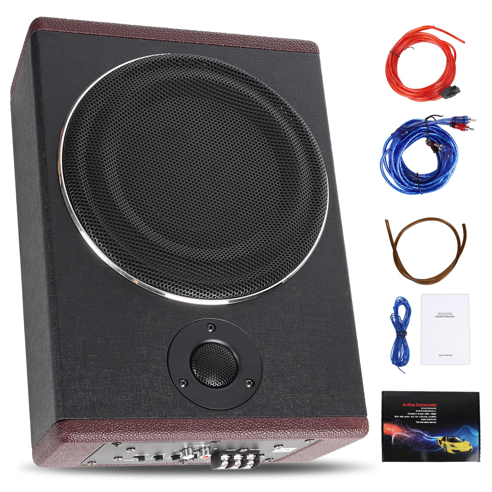 OiLiehu Untersitz Auto Subwoofer 600W, 8" Schlanker Auto Subwoofer mit Stereo-Surround-Sound, Bassverstärkung, Integrierter Audioverstärker, Plug-and-Play
