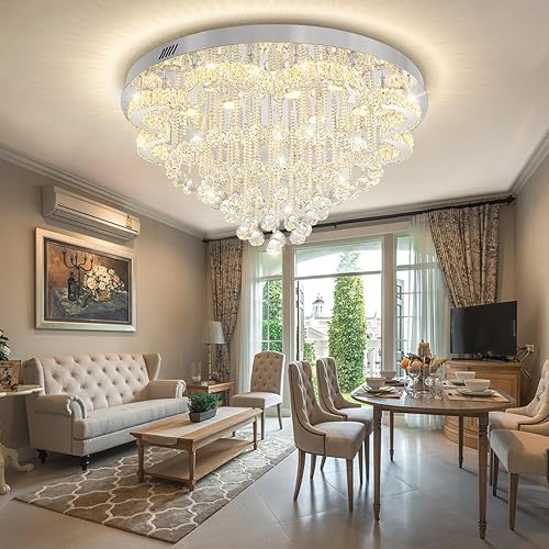 Miniatura 21 de Flashing God Candelabros de cristal cromado de 48 pulgadas para sala de estar y entrada, lámpara de techo moderna de cristal con flores para