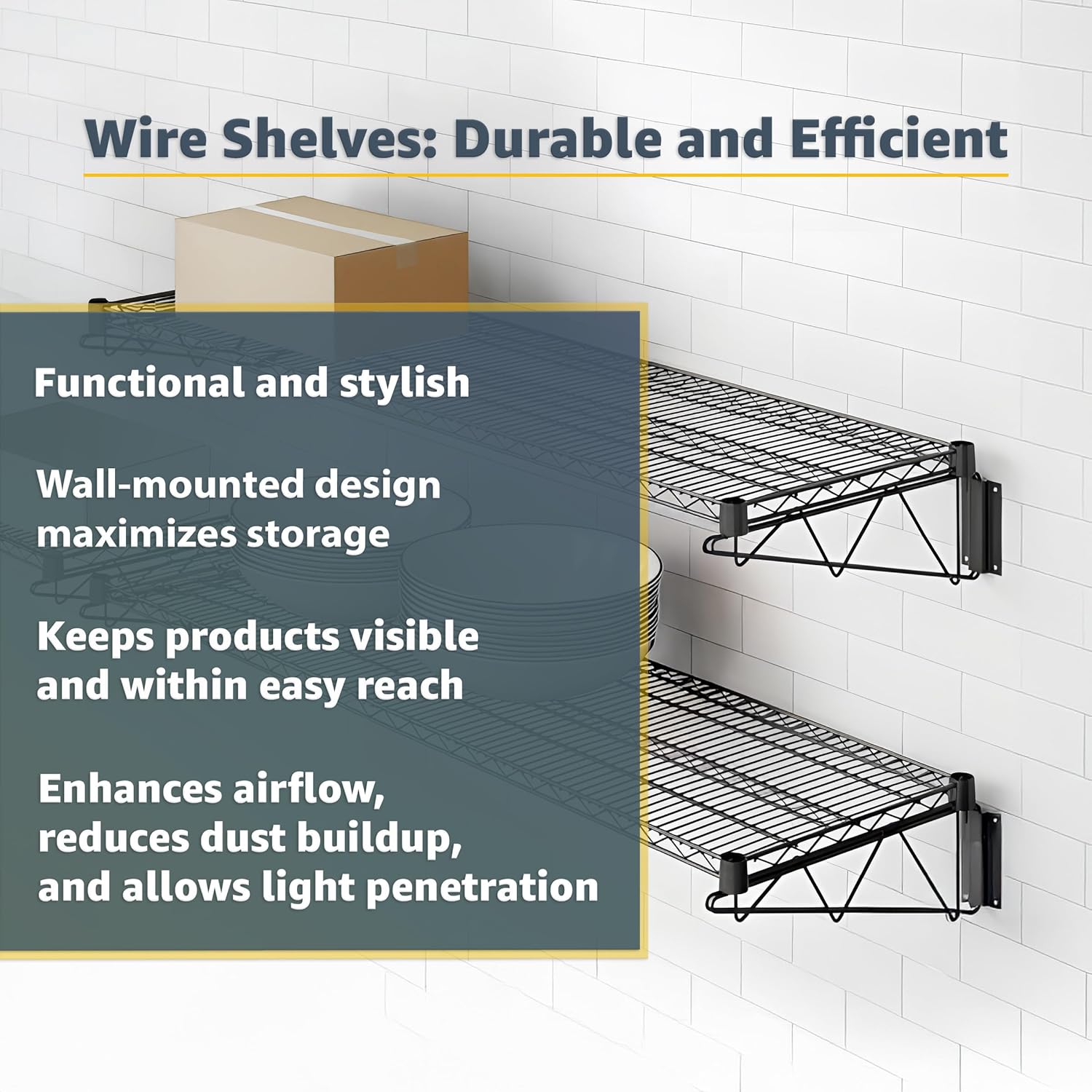 18" x 24" Wire Black Epoxy Wall Mount Shelf, Commercial Fixed Wall Mount Rack, NSF, Metal Floating Shelving for Kitchen, Stock Rooms, Home and Hotel