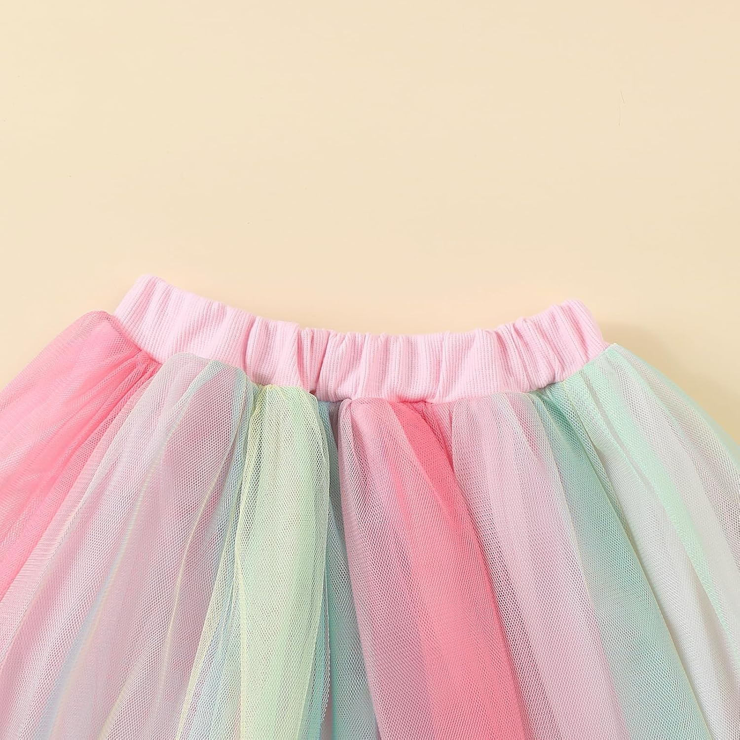 Toddler Kids Baby Girls Birthday Outfit Two/Three/Four/Five/Six T-shirt Rainbow Mesh Tulle Tutu Skirts - Image 8