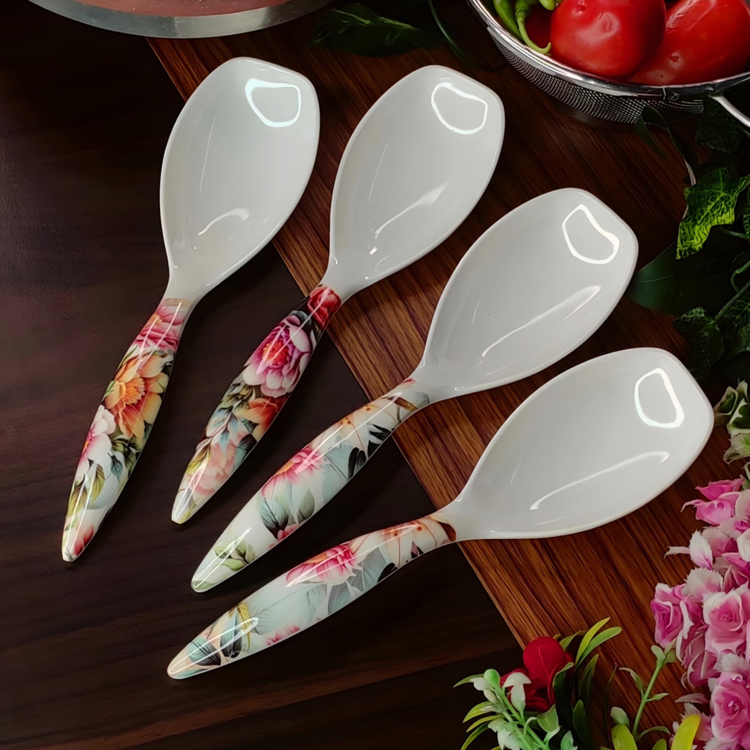 Vemlons Serving Spoon Long Handled Serving Spoon, Table Ware,Set of 4 Piece Pure Melamine/Service Spoon, 24 Centimeter
