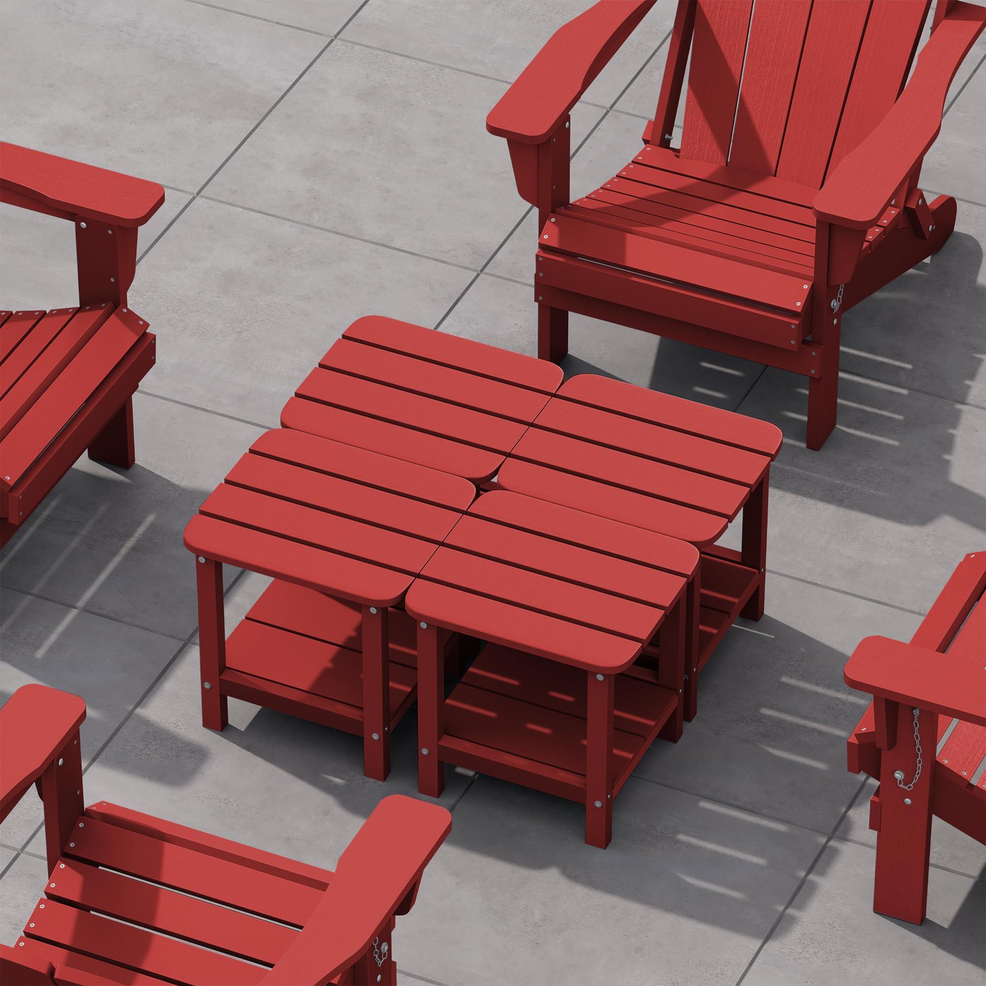 SERWALL Double Adirondack Side Table Set of 4, End Table- Red