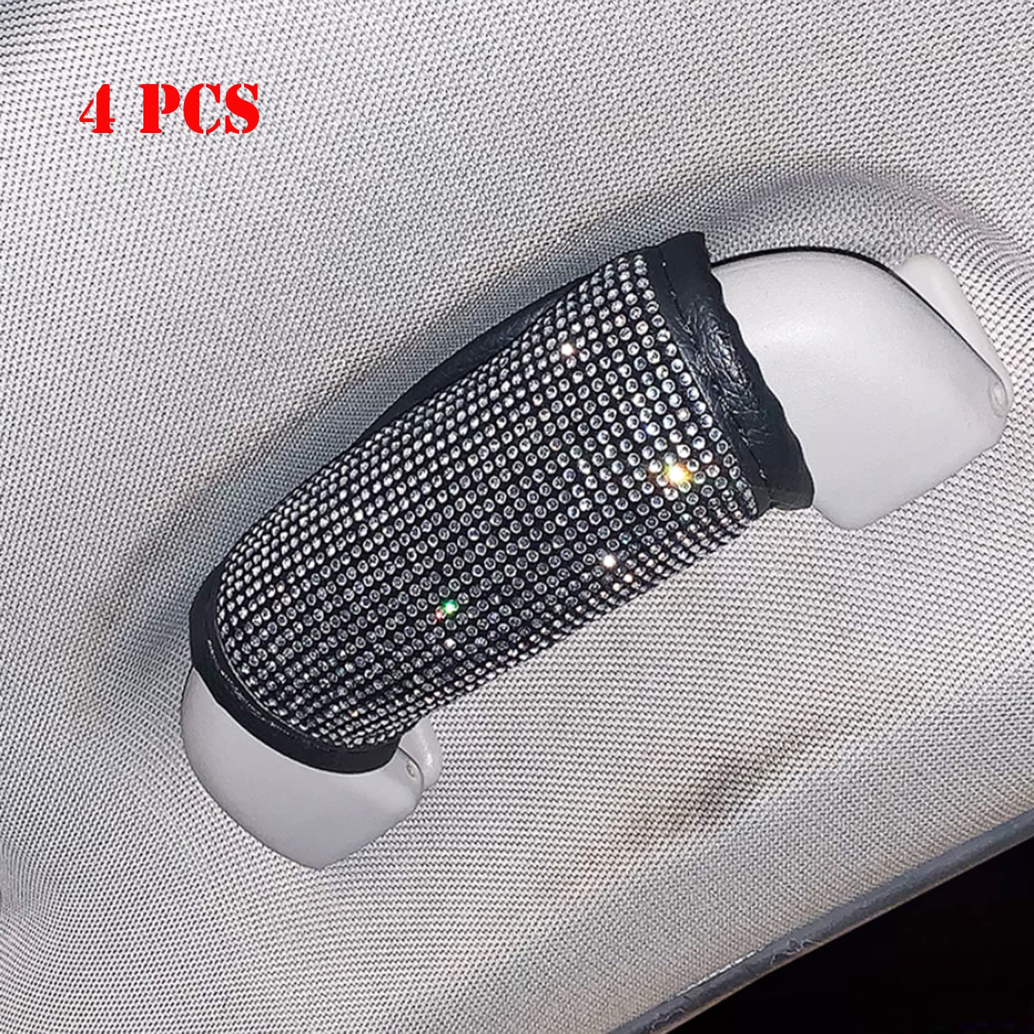 4 Pcs Crystal Diamond Car Door Handle Covers Bling Rhinestone Leather Handcraft Car Accessories Cover for Women Universal — view 2