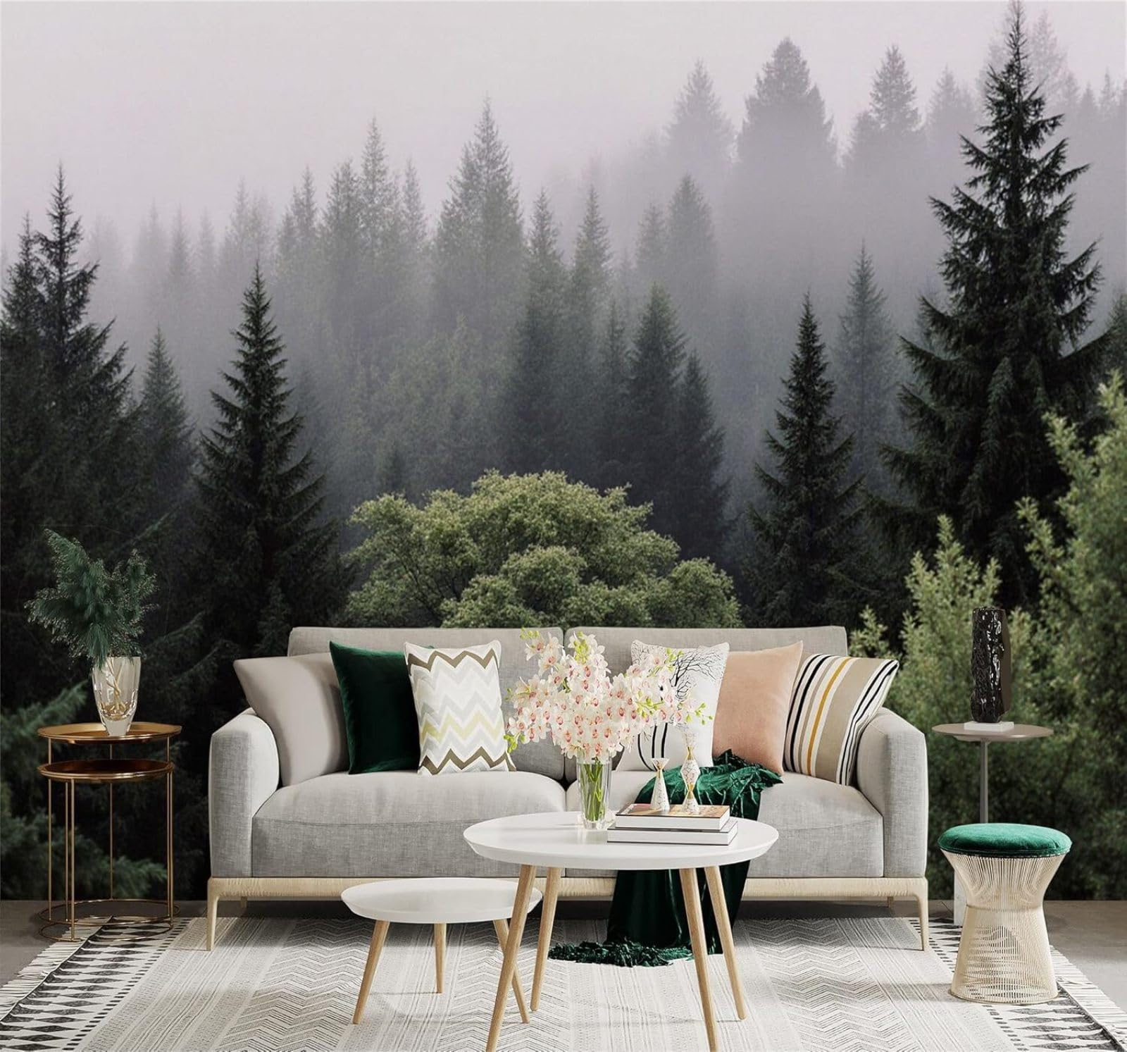 Xlming 350Cm×256Cm(B×H) Fresh Three Dimensional Green Pine Forest Mist 3D Wallpaper Premium Textured Silk Study Dining Living Room Bedroom Sofa Tv Wall Easy Install-350Cm×256Cm