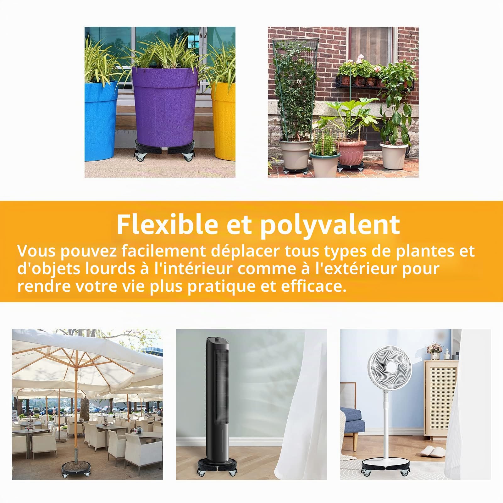 LARS360 Rouleau pour plantes de 39 à 52 cm de diamètre, réglable pour l'intérieur et l'extérieur - Avec roues rotatives à 360 °, panneau antidérapant, capacité de charge 300 kg (noir)