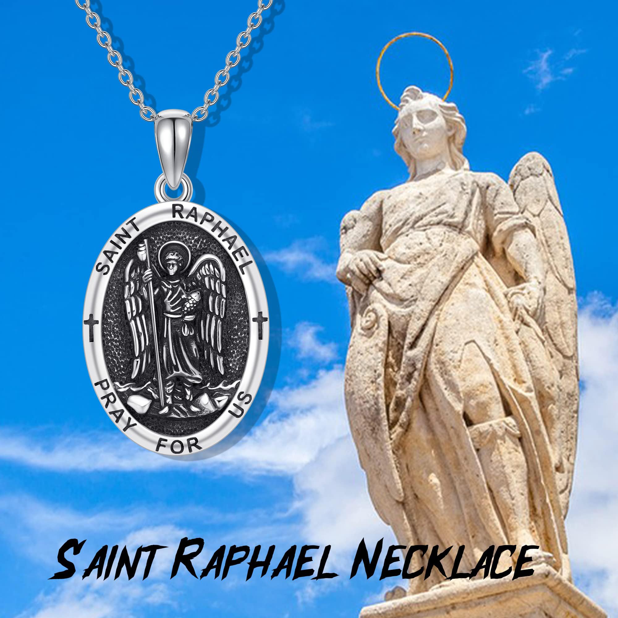 DAYLINLOVE Religion Jewelry - Colgante de plata de ley 925 con medalla de San Rafael/Virgen María, regalo de protección para hombres y mujeres, one size, Plata esterlina, Sin piedra preciosa