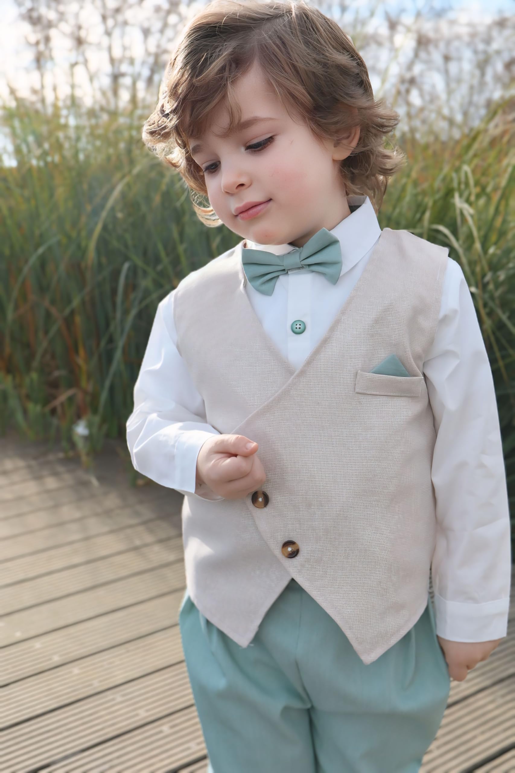 Volunboy Ensemble Costume Bébé Garçon Gentilhomme, Costumes Mariage Gilet Chemise Pantalon avec Noeud Papillon