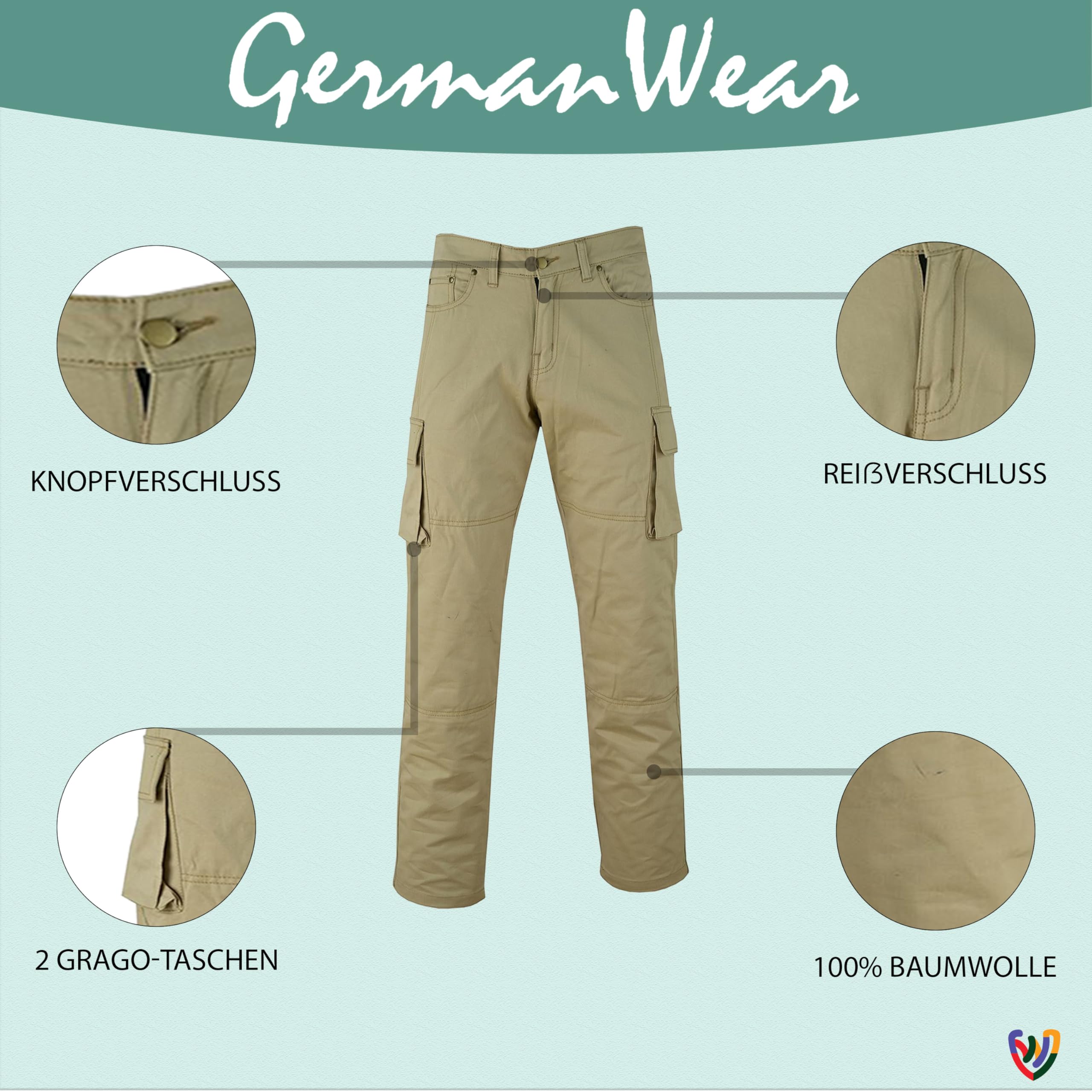 German Wear Motorradhose Herren Motorradjeans mit 2xCE-Protektoren - Bikerjeans Futter aus Aramid-Stoff verstärkt - Cargohose rutsch- & brandfeste Jeanshose mit 6 Taschen