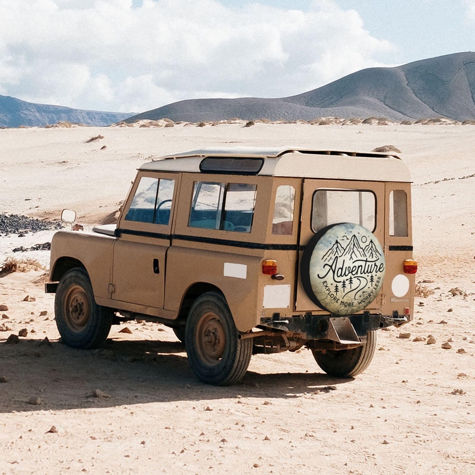 Adventure RV - Funda para neumático de repuesto adecuada para caravana, camión, SUV, remolques, cámper, vehículo todoterreno, cubierta elástica ajustable de 15 pulgadas (la aventura espera, 15