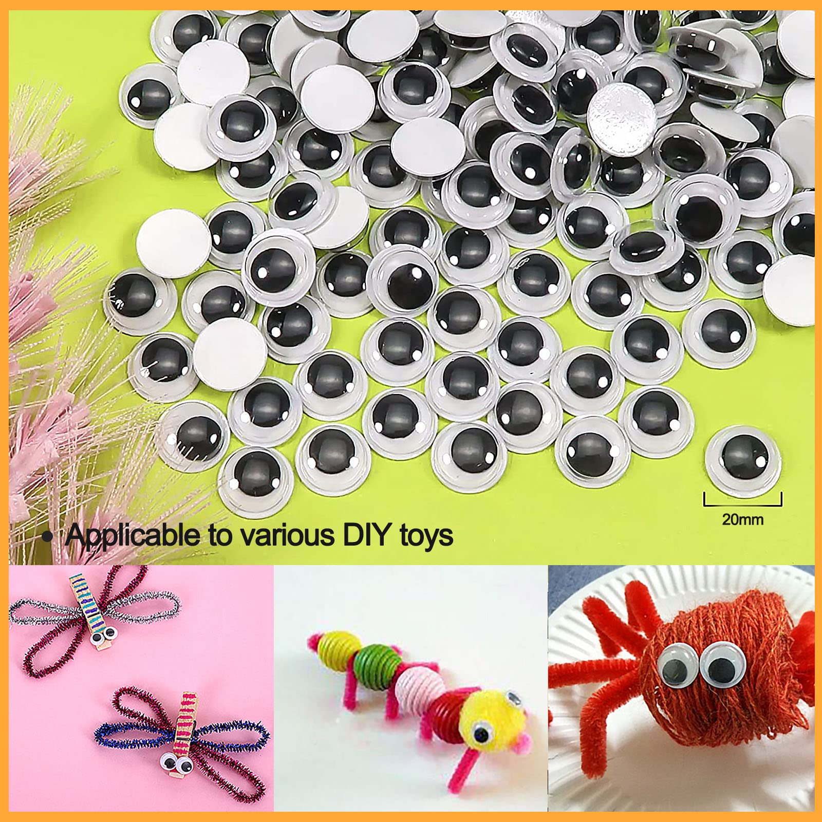400 stuks kunststof wiebelogen, zelfklevend, kleurrijke ronde wiggle Googly ogen, knutselogen, pop, ogen, globshow, knutselbenodigdheden, ogen voor doe -het-zelf scrapbooking, handwerk, speelgoed, accessoires