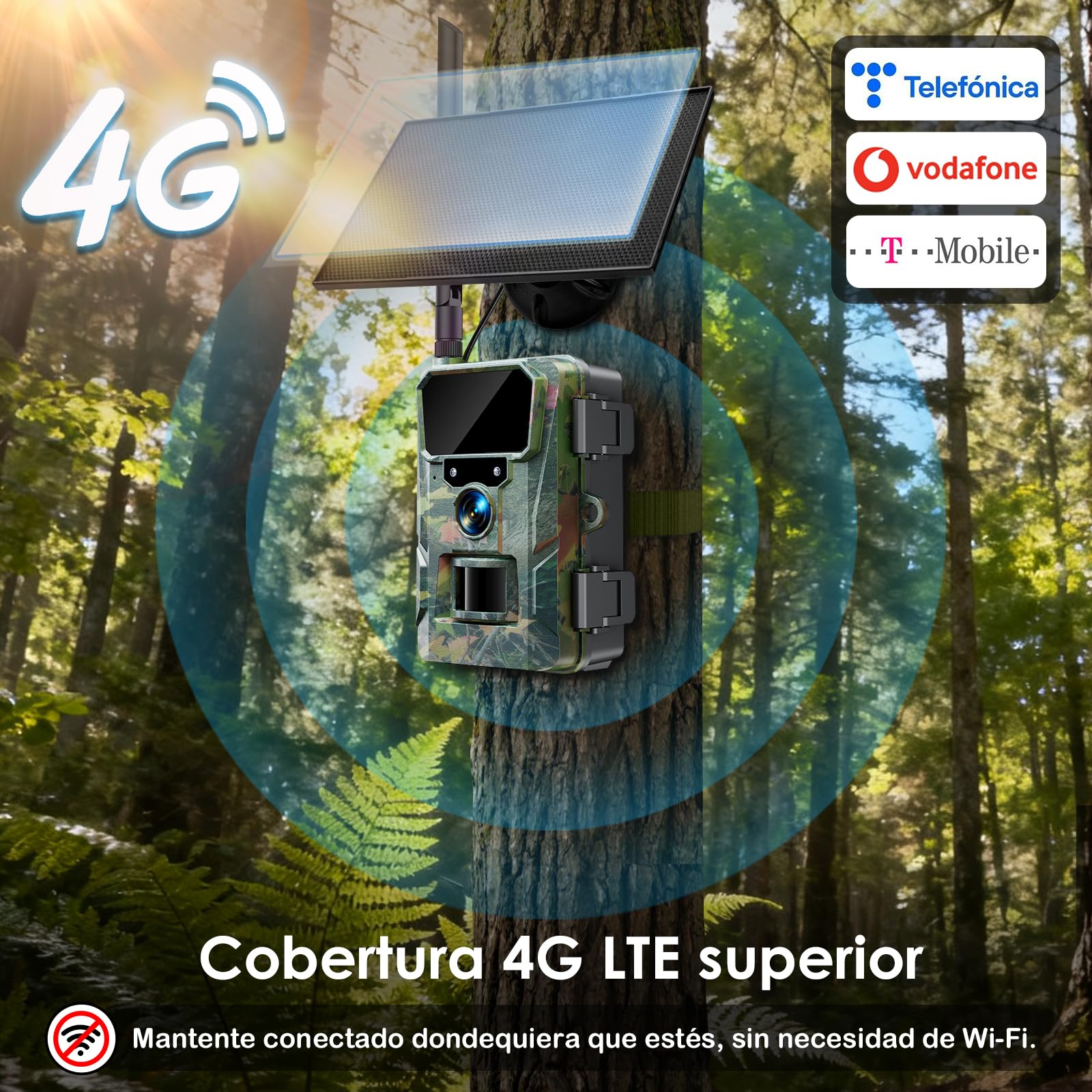 WOLFANG Cámara de Caza 4G, Cámara Fototrampeo 48MP 2K, 5200 mAh Batería, Nocturna 850 NM LED IR con 0,2 s Activación, Cámara Caza Impermeable IP66 para Vida Silvestre