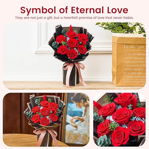 Miniatura 3 de Mosstory Ramo de flores preservadas, 7 rosas, ramo de flores frescas, regalo para ella, aniversario, cumpleaños, día de San Valentín, día de la