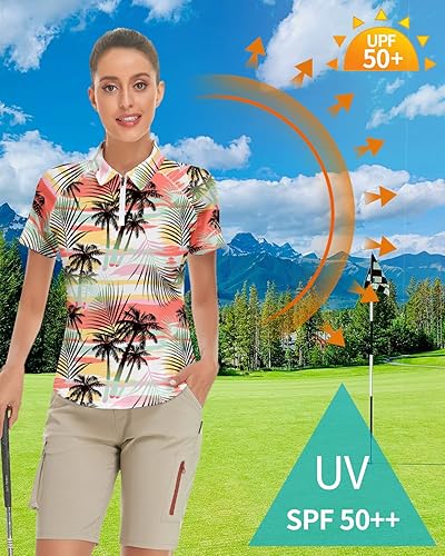 Miniatura 5 de Camisa de golf de manga corta para mujer, camiseta de tenis con cremallera de un cuarto, polo de golf, camisetas de rombos