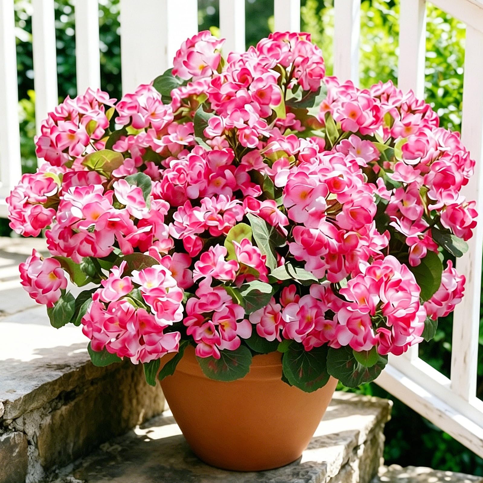 DOUBFIVSY 8 Pcs Artificial Geranium Flowers for Outdoors, Silk Fake Geranium UV Resistant Realistic Faux Plants for Front Door Garden Porch Planter Patio Balcony Indoor Home Christmas Decor (Pink)