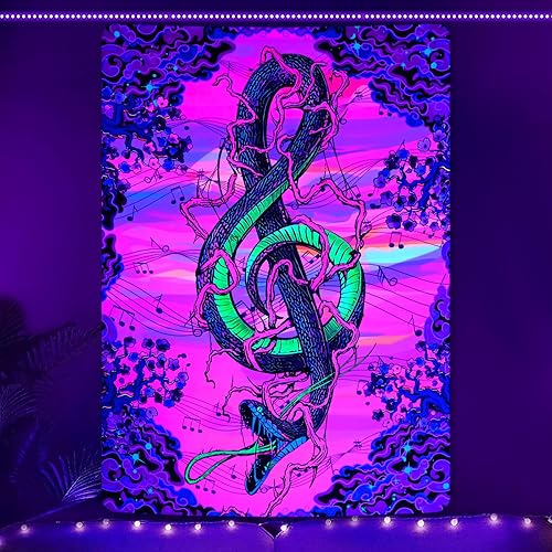 Miniatura 2 de Uspring Tapiz de luz negra, tapiz vertical rosa, hippie de serpiente, tapiz japonés bohemio para colgar en la pared, tapiz de música UV para