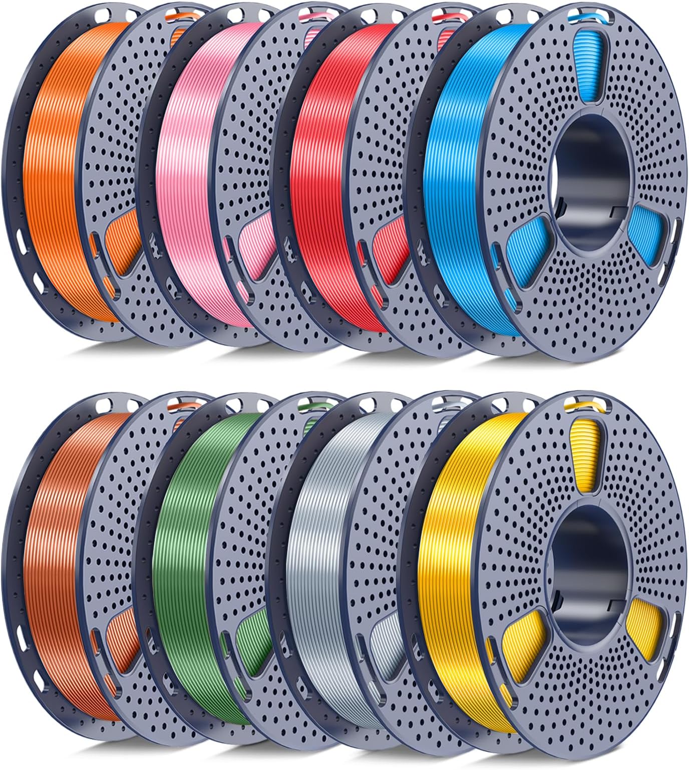 250g Silk PLA+ Filament 1.75mm Bundle, SUNLU 3D Printer Filament Glossy, Smooth Silky Surface, 250g Spool, 8 Rolls, Gold+Silver+Red+Bronze+Copper+Blue+Pink+Orange
