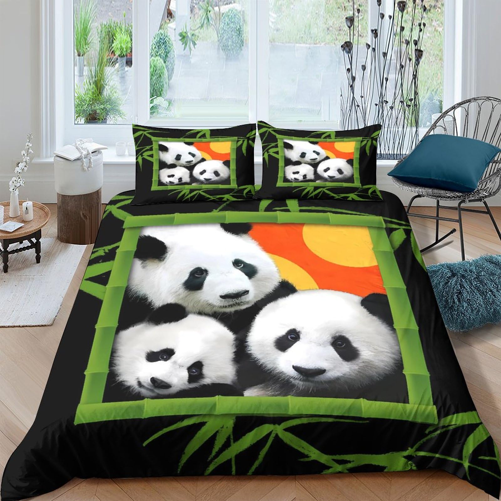 Parure de lit panda 3 pièces avec housse de couette king 220x240 cm et taies d'oreiller en microfibre