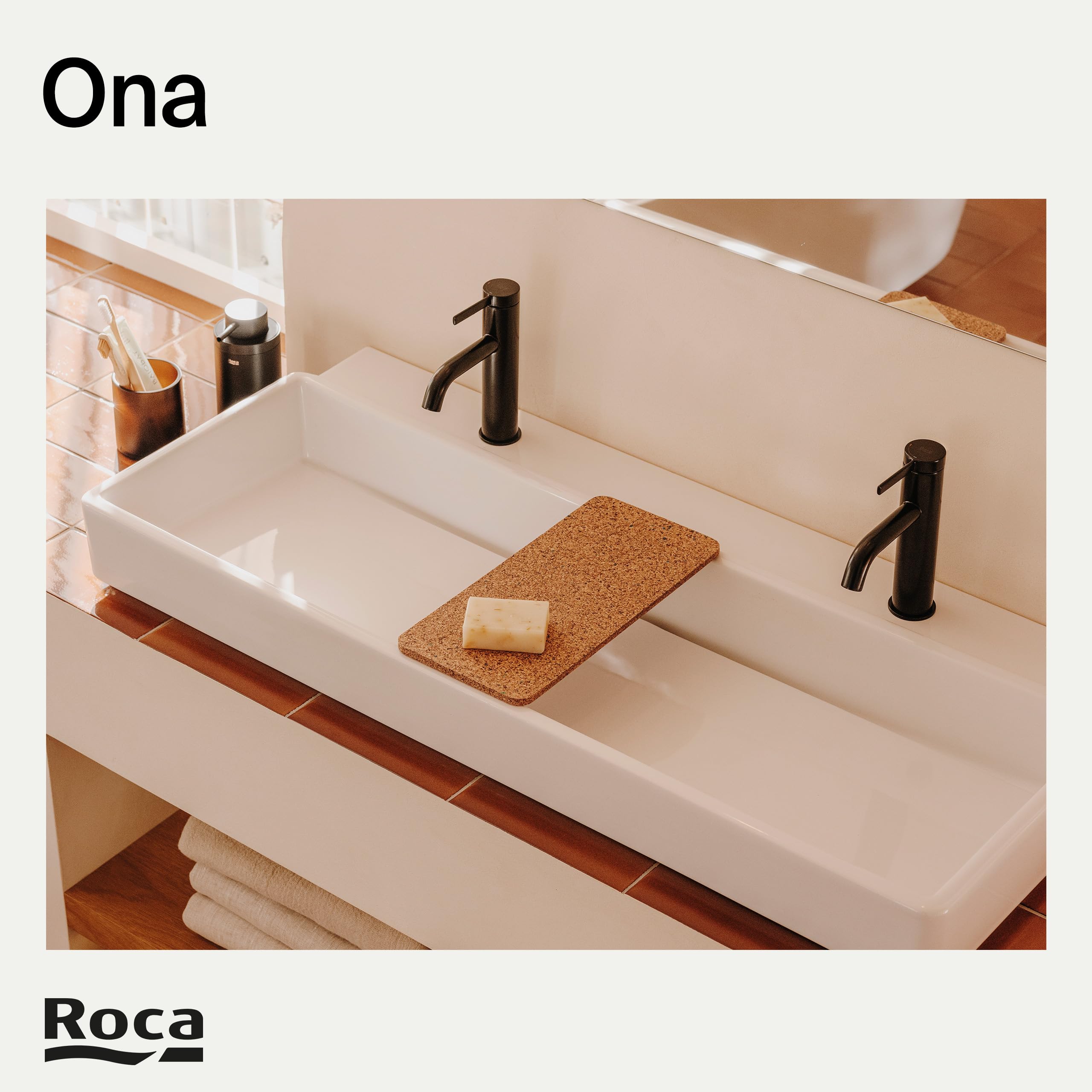 Roca Ona Grifería para lavabo con tecnología Cold Start, grifo monomando con enlaces de alimentación flexibles de fácil instalación, mezclador de baño con desagüe click-clack, negro mate, A5A3A9ENB0