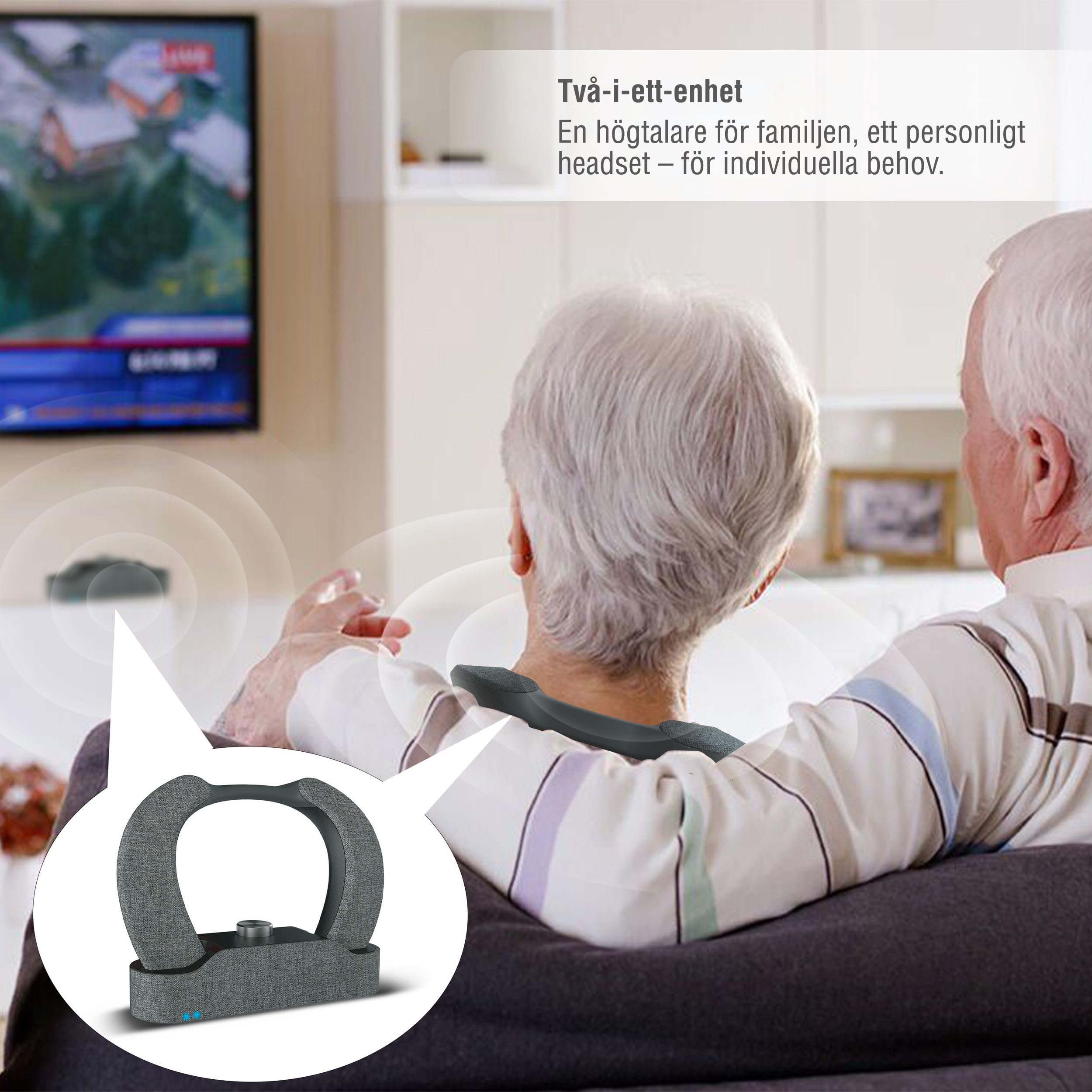 LEICKE Edgar Duo TV-Lautsprecher - Tragbarer Kabelloser Nackenkopfhörer mit hörverstärker für Senioren Schwerhörige -Bluetooth 5.3, HDMI, Aux & Optik-Eingang Fernseher Sprachverstärker-Generation 2