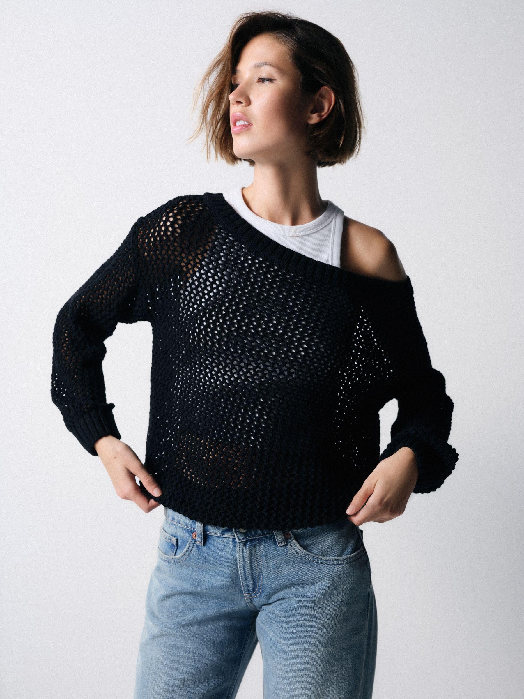 THE SET Donne Confezione da 2 Maglie Traforate | Adulto, con scollo a barchetta, Standard