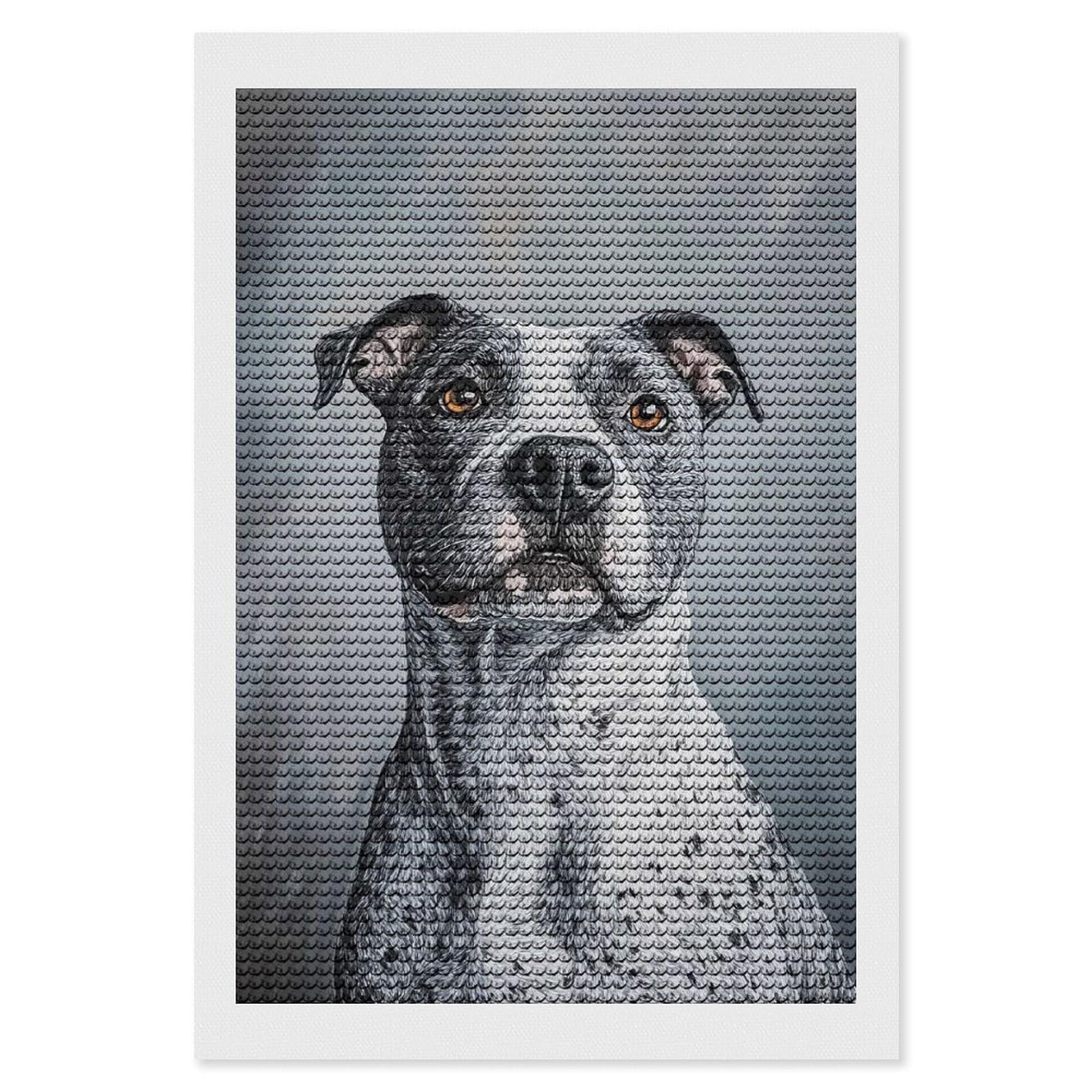 Junmoney Pit Bull Portrait DIY Diamond Art Canvas Kit 8"x12", for Adults, Decorate Your Room, Gift Idea, Modern Decor, Finish and Display