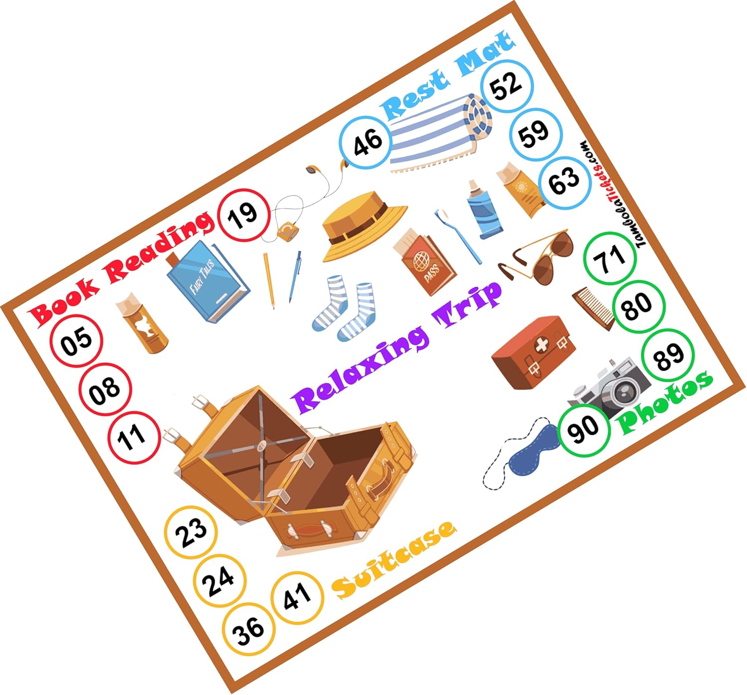 TambolaTickets.com-Relaxing Trip Travel Theme tambola Tickets Bingo housie lotto (Printed on Hard Sheet, Big Size Tickets, 64 Cards)
