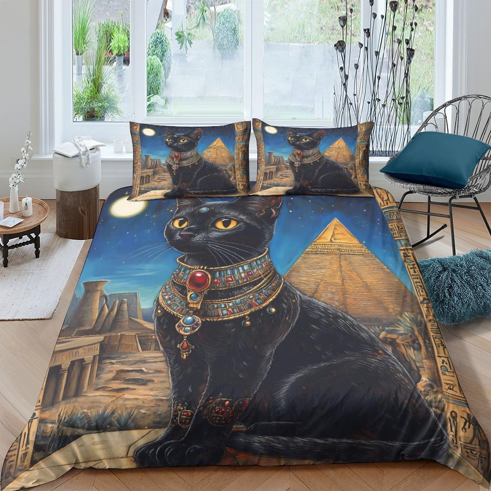 Ctjqhvkz Style-3 3D Printed Egyptian Cat Fitted Sheet Microfiber Soft Breathable Pyramid Bed Cover For Bedroom Dorm Decor Single（135X200cm）
