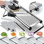 Gramercy Adjustable Mandoline Food Slicer, Mandoline Slicer for Kitchen, Mandolin, Potato, Tomato, Carrot, Vegetable, Fruit and Onion Cutter - Stainless Steel - INCLUDING 1 Pair Cut-Resistant Gloves
