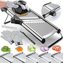 Gramercy Adjustable Mandoline Food Slicer, Mandoline Slicer for Kitchen, Mandolin, Potato, Tomato, Carrot, Vegetable, Fruit and Onion Cutter - Stainless Steel - INCLUDING 1 Pair Cut-Resistant Gloves