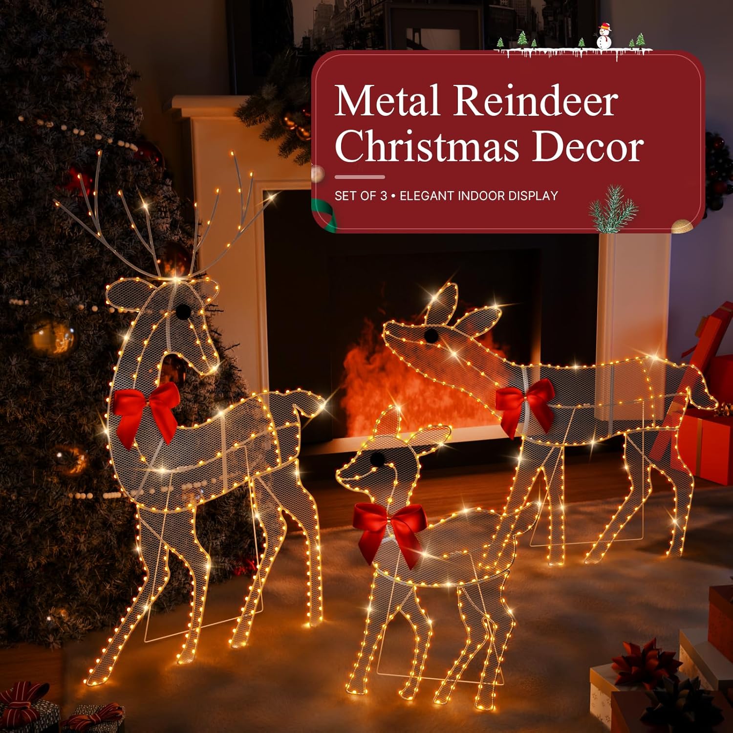 [3-Piece Reindeer Christmas Decorations Outdoor] 2D Lighted Deer Family with 260 LED Light. Durable Yard Lawn Holiday Decor, Outdoor Lighted Holiday Display for Yard Lawn Garden-White - Image 6