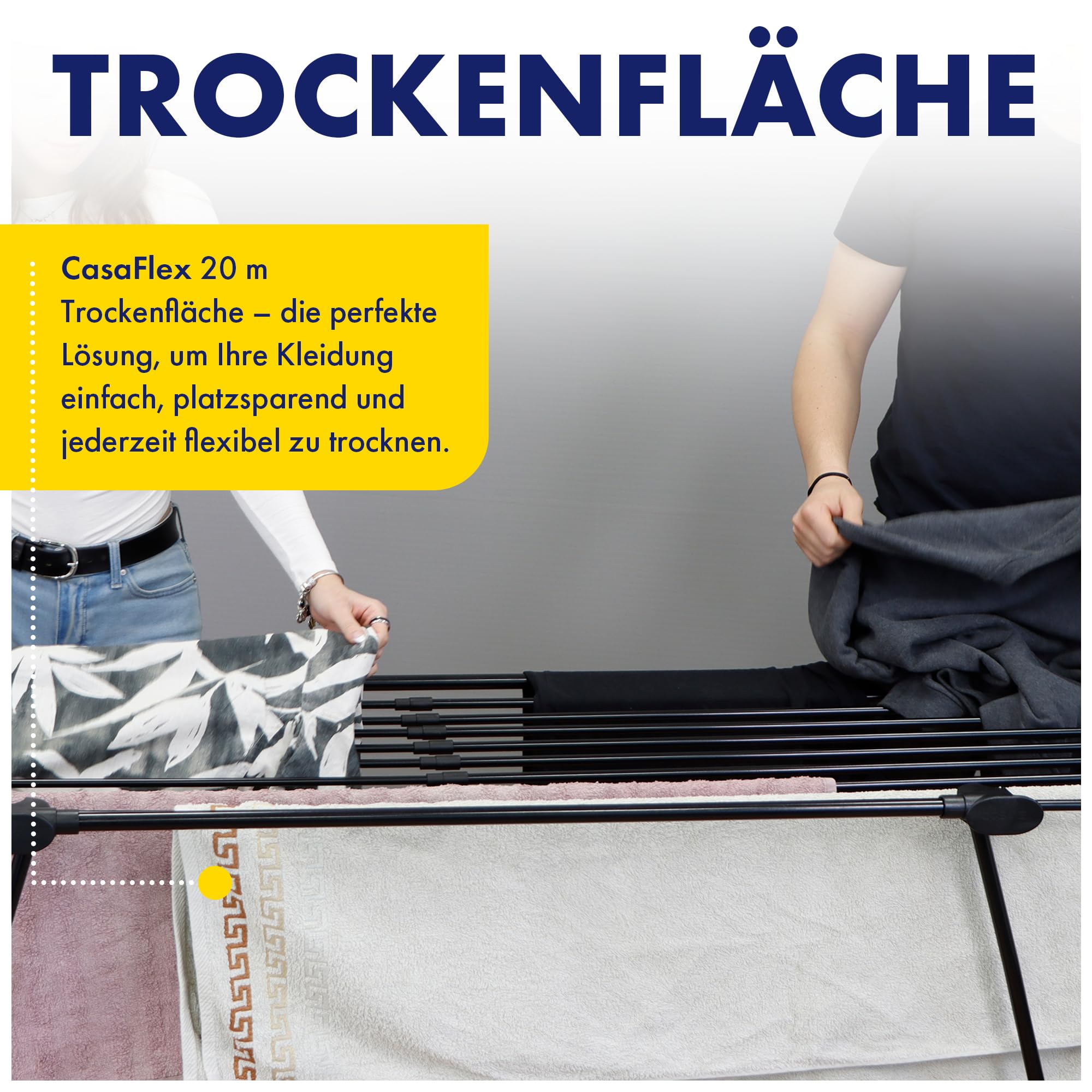 CasaSi® CasaFlex – Teleskop Wäscheständer 20m – ausziehbar & platzsparend – Wäscheständer Weiß aus legiertem Stahl für Kleidung, Bettwäsche und Handtücher | Wäscheständer Weiß aus legiertem Stahl für Kleidung, Bettwäsche und Handtücher