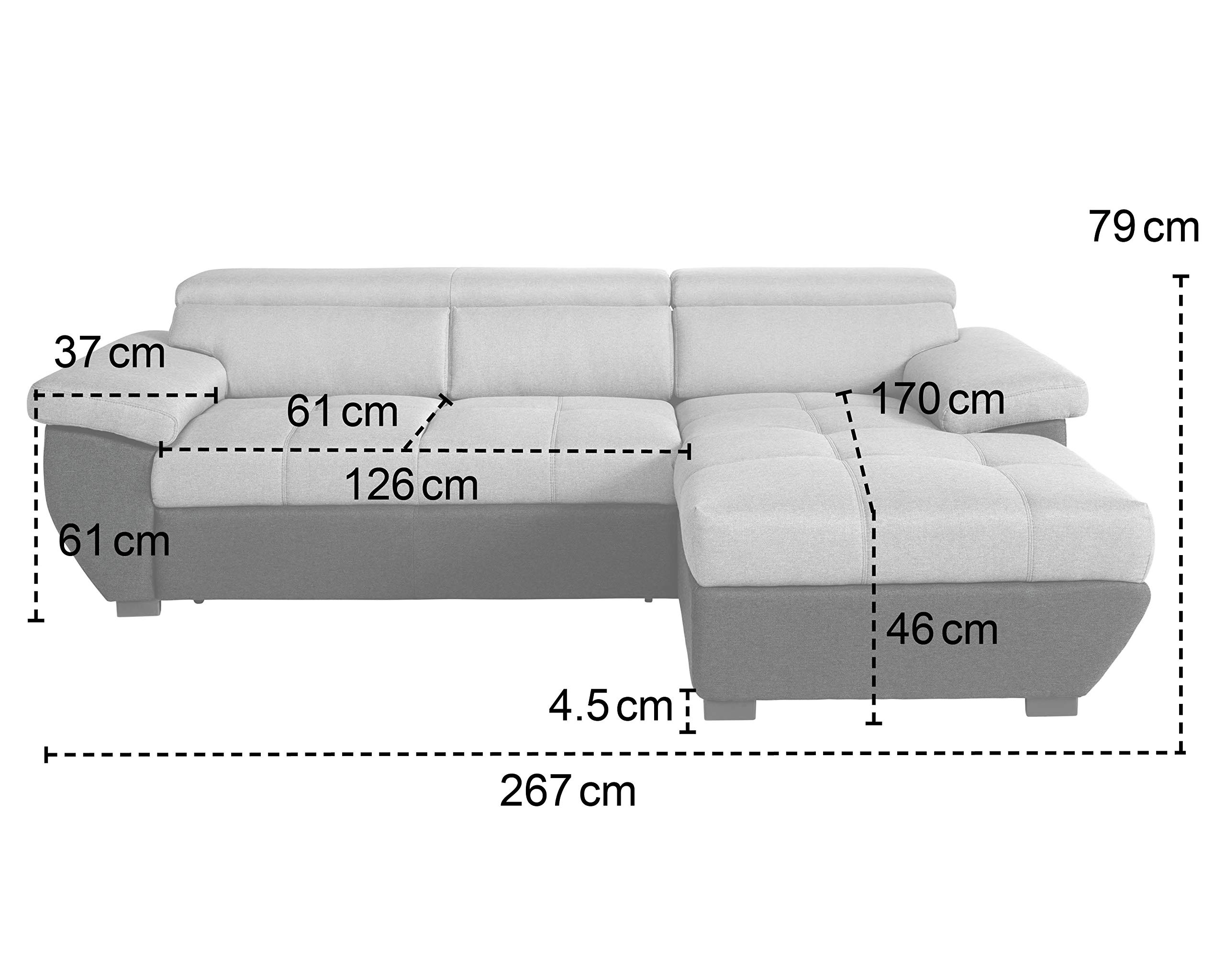 Mivano Schlafsofa Speedway / Moderne Couch in L-Form mit Bett, Bettkasten und verstellbaren Kopfteilen / 267 x 79 x 170 / Zweifarbig: Grau-Schwarz
