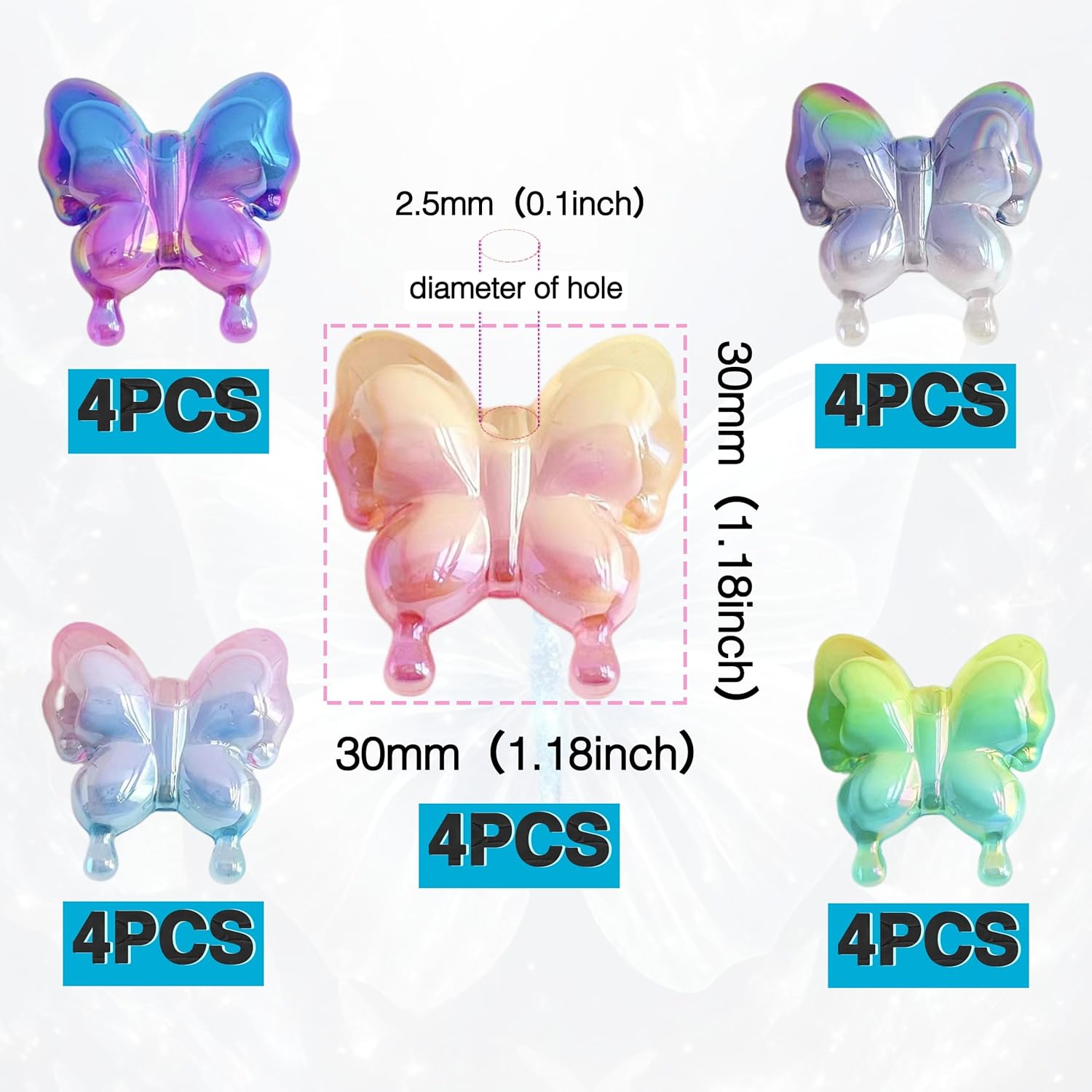 20 Pcs Butterfly Acrylic Beads for Crafts - Fits for Beaded Pens & Jewelry Making - DIY Supplies - Image 2