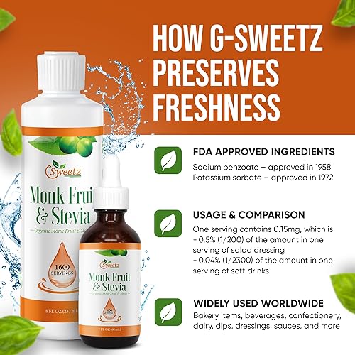 Miniatura 4 de G-Sweetz Gotas edulcorantes líquidos de fruta de monje y stevia edulcorantes naturales orgánicos y alternativas de azúcar deliciosa mezcla sin